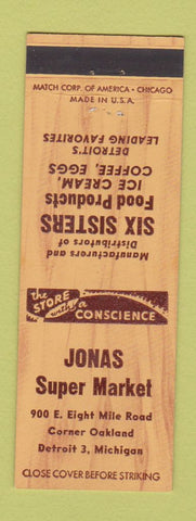 Matchbook Cover - Jonas Grocery Detroit MI