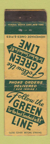 Matchbook Cover - Green Line Sandwiches New York City WORN