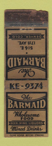 Matchbook Cover - Barmaid Restaurant Denver Colorado WORN