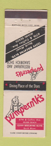 Matchbook Cover - Pumpernik's Restaurnt Miami Beach FL WEAR