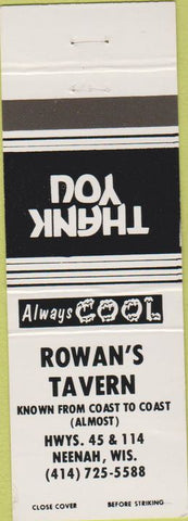 Matchbook Cover - Rowan's Tavern Neenah WI