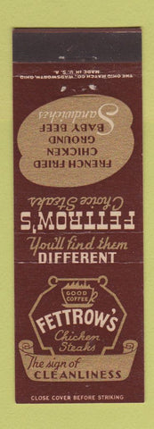 Matchbook Cover - Fettrow's Restaurant Steaks Cloverleaf OH Harrisburg PA