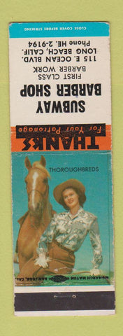 Matchbook Cover - Subway Barber Shop Long Beach CA