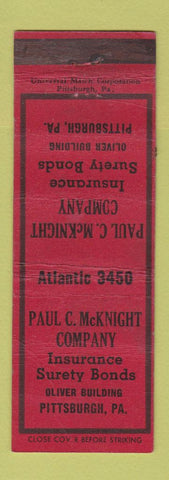 Matchbook Cover - Paul McKnight Insurance Bonds Pittsburgh PA WEAR