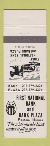 Matchbook Cover - First National Bank Paxton IL Owl Bicentennial 1976