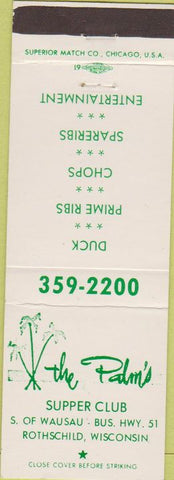 Matchbook Cover - The Palm's Supper Club Rothschild WI