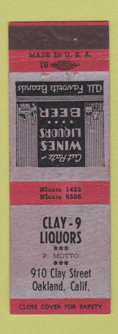 Matchbook Cover - Clay 9 Liquors Oakland CA