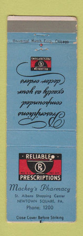Matchbook Cover - Mackey's Drug Store Newtown Square PA