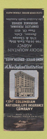 Matchbook Cover - Columbian National Insurance Denver Colorado WORN