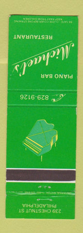 Matchbook Cover - Michael's Restaurant Piano Bar Philadelphia PA