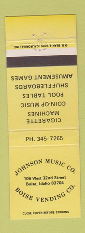 Matchbook Cover - Johnson Music Vending Boise ID