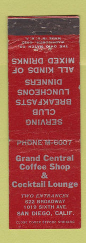 Matchbook Cover - Grand Central Coffee Shop Bar San Diego CA WEAR