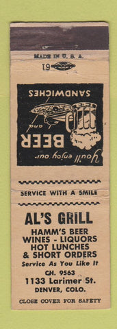 Matchbook Cover - Al's Grill Denver Colorado WEAR