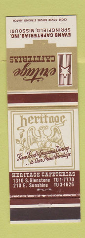 Matchbook Cover - Heritage Cafeterias Springfield MO