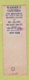 Matchbook Cover - Warner's Cafeteria New York City Federal