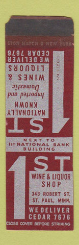 Matchbook Cover - 1st Wine Liquor St Paul MN SAMPLE WORN
