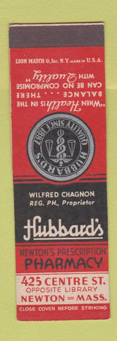 Matchbook Cover - Hubbard's Drug Newston MA SAMPLE