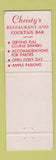 Matchbook Cover - Christy's Restaurant Wilmington DE