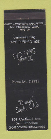 Matchbook Cover - Duvals' Studio Club San Francisco CA
