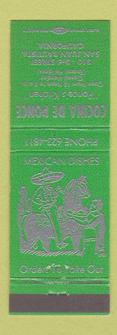Matchbook Cover - Cocina De Ponce Mexican Food San Juan Bautista CA
