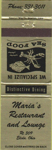 Matchbook Cover - Maria's Restaurant Lounge Elida OH