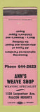 Matchbook Cover - Ann's Weave Shop Falcon Heights MN WEAR