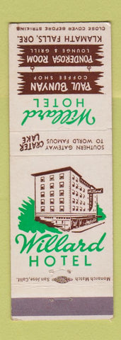 Matchbook Cover - Willard Hotel Paul Bunyan Coffee Shop Klamath Falls OR