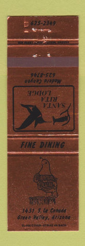 Matchbook Cover - Copper Quail Green Valley AV Santa Rita Lodge