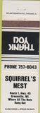 Matchbook Cover - Squirrel's Nest Greenville WI