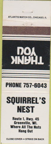 Matchbook Cover - Squirrel's Nest Greenville WI