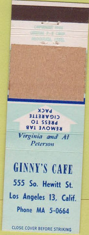 Matchbook Cover - Ginny's Cafe Los Angeles CA