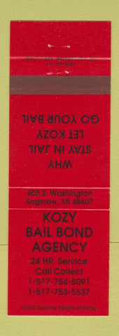 Matchbook Cover - Kozy Bail Bonds Saginaw MI