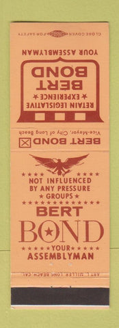 Matchbook Cover - Bert Bond Assemblyman Election Long Beach CA