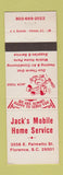 Matchbook Cover - Jack's Mobile Home Service Florence SC