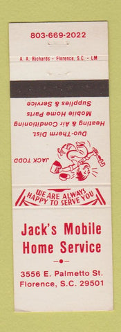 Matchbook Cover - Jack's Mobile Home Service Florence SC