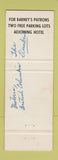 Matchbook Cover - Barney's Hideaway Strathcona Hotel Victoria BC WEAR
