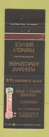 Matchbook Cover - De Lacey's Club 41 Pasadena CA