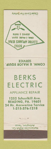 Matchbook Cover - Berks Electric Appliance Repair Reading PA