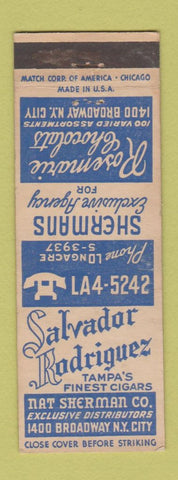 Matchbook Cover - Salvador Rodriguez Cigars New York City Shermans