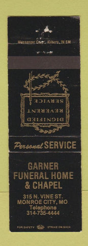 Matchbook Cover - Garnder Funeral Home Chapel Monroe City MO WEAR