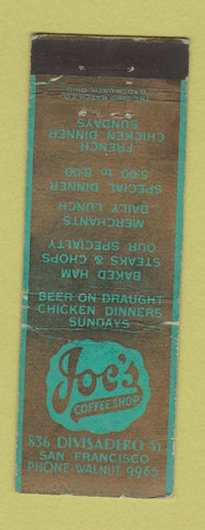 Matchbook Cover - Joe's Coffee Shop San Francisco CA WEAR