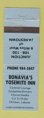 Matchbook Cover - Bonavia's Yosemite Inn Jamestown CA WEAR