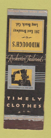 Matchbook Cover - Timley Men's Clothes Middough's Long Beach CA WORN
