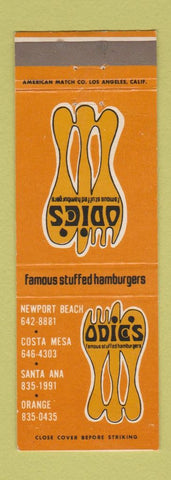 Matchbook Cover - Odic's Hamburgers Orange Santa Ana Costa Mesa Newport Beach CA