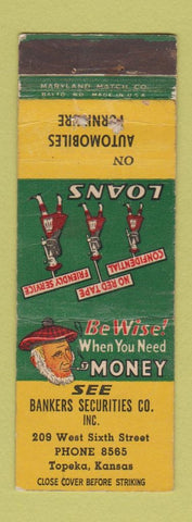 Matchbook Cover - Bankers Security Loans Topeka KS WEAR