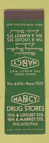 Matchbook Cover - Marcy Drug Philadelphia PA MISCUT SAMPLE