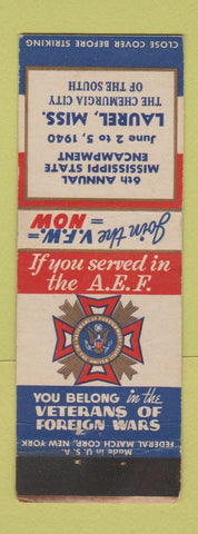 Matchbook Cover - VFW Laurel MS 1940 Encampment WEAR