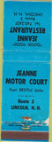 Matchbook Cover - Jeanne Restaurant Lincoln NH WEAR