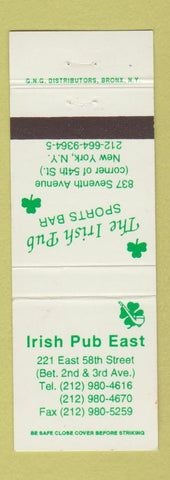 Matchbook Cover - Irish Pub East New York City