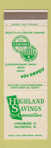 Matchbook Cover - Highland Savings Lynchburg Hillsboro OH